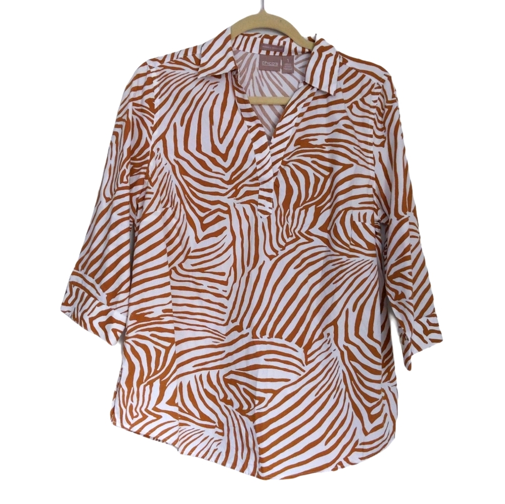 Chico's Zebra Wrinkle Resistant Button Down Shirt